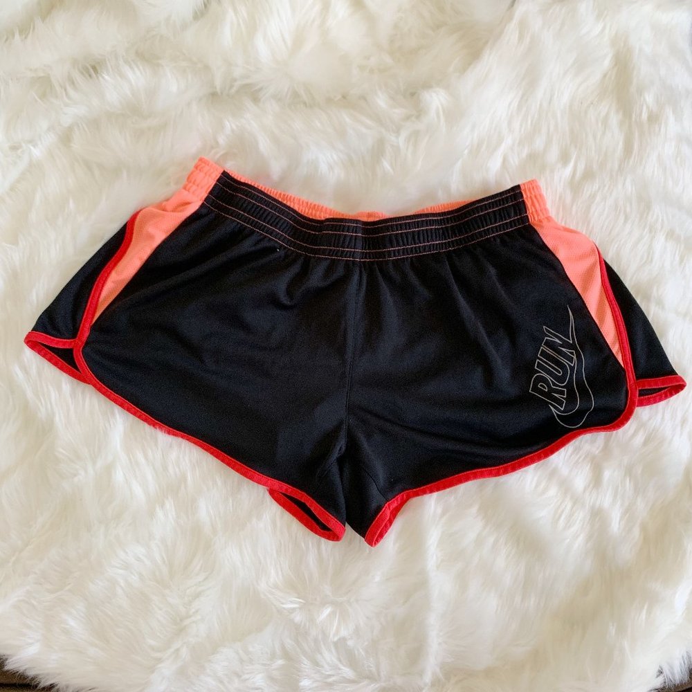 NIKE DRI - FIT ORANGE AND BLACK SPORT SHORTS